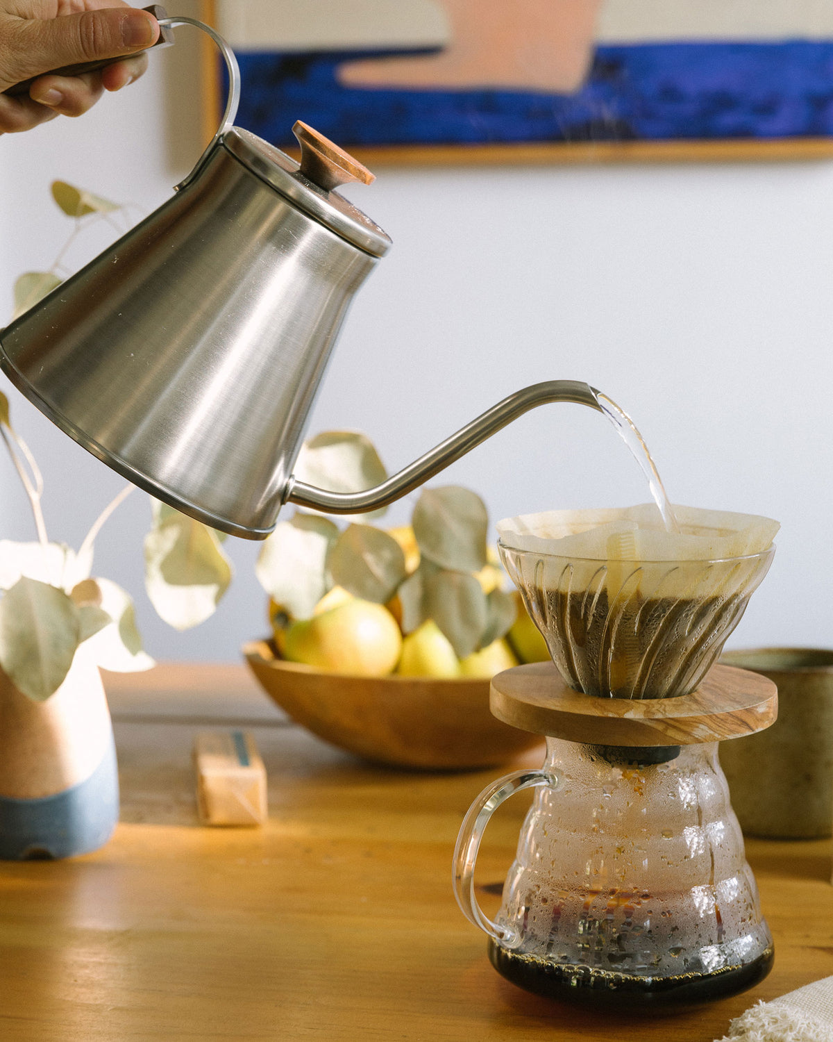 Glass and wood V60 drop pour over cone | Canyon Coffee at home