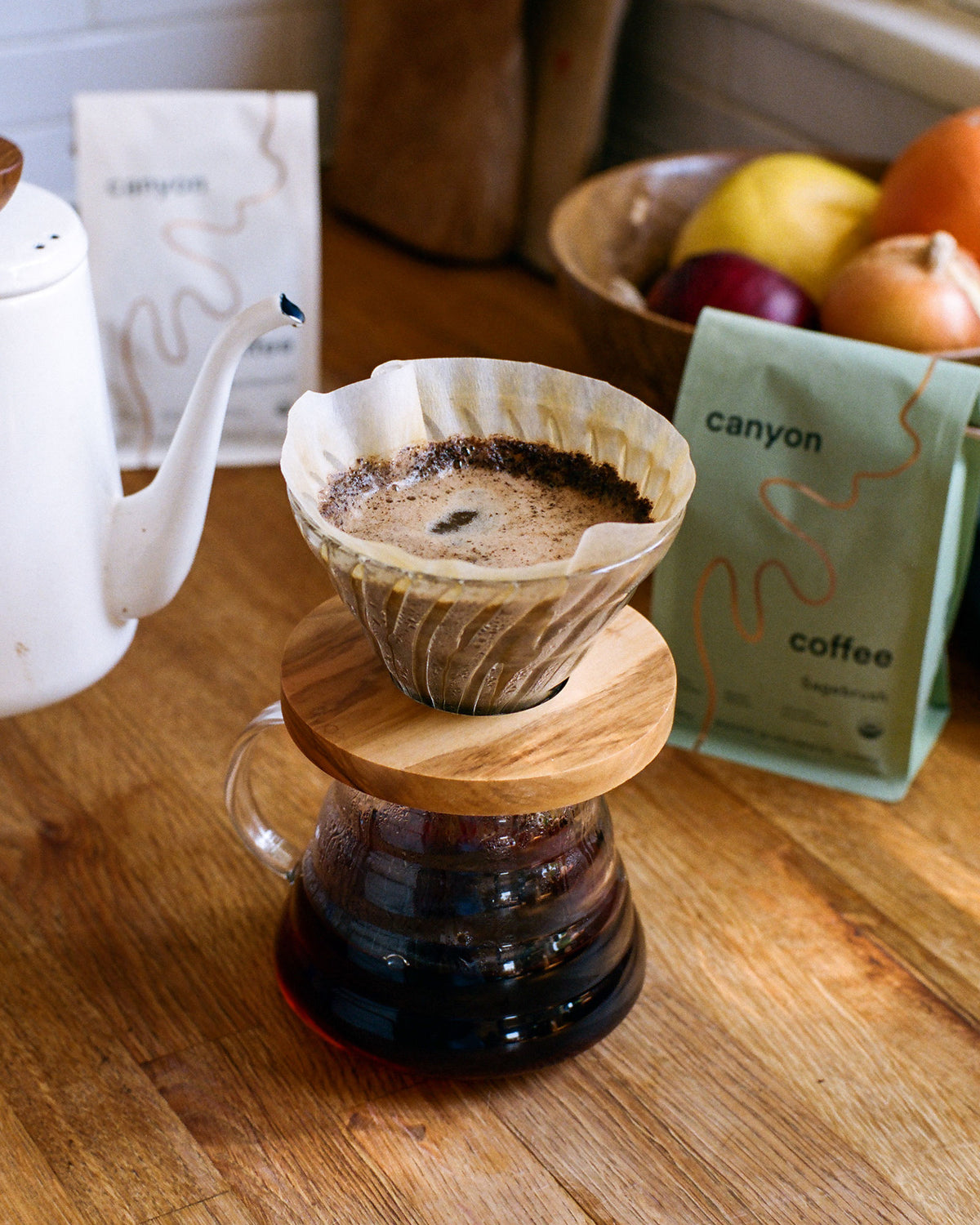 Glass range coffee server by Hario at home with canyon coffee