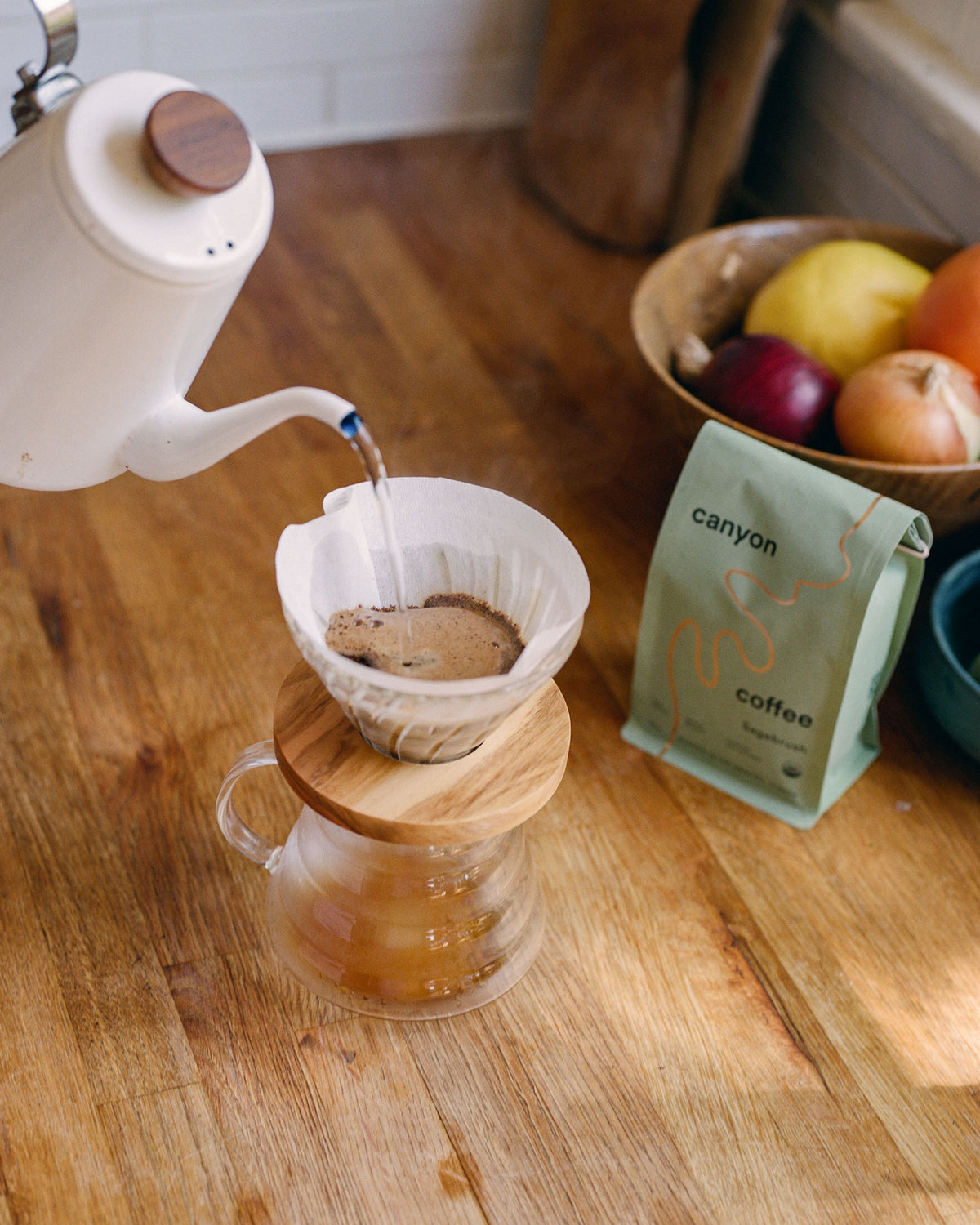 V60 white paper filters with Canyon Coffee
